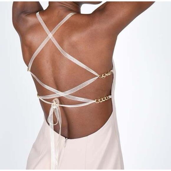 Paloma Wool Teresa Linen Wool Blend Dress Beige Backless Strappy XL - Picture 5 of 15